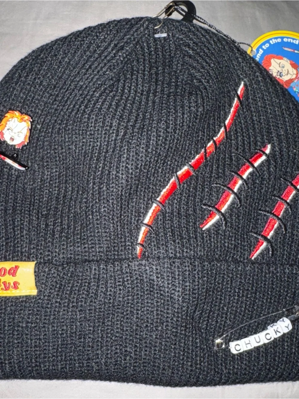 Black Chucky Beanie with Red Claw Stitching